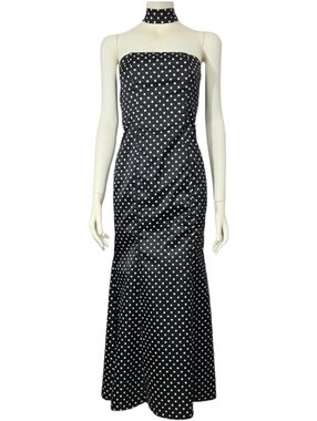 Vintage Gunne Sax Jessica McClintock Polka Dot Mermaid Halter Satin Dress